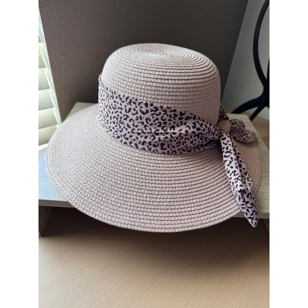 Magid Hats Pink Wide Brim Sun Hat with Animal Print Scarf, 4" Brim - Picture 6 of 8